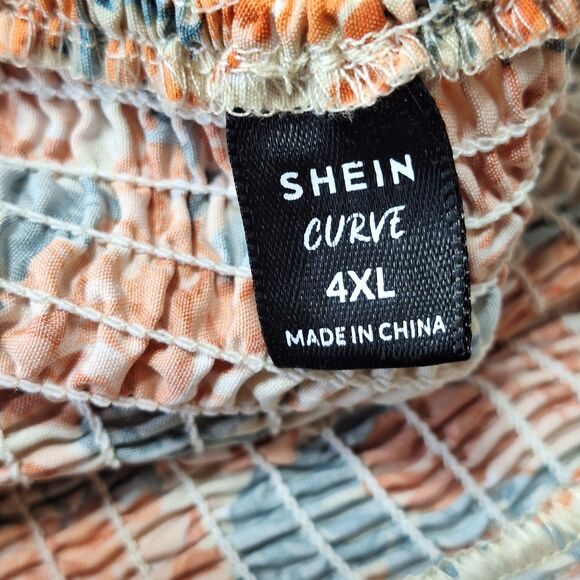 SHEIN VCAY Allover Floral Print Square Neck Puff Sleeve Dress Womens 4XL Smocked - Picture 9 of 10